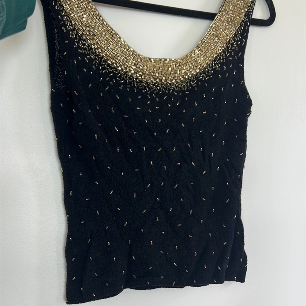 St. John Black and Gold Embellished Tank Top